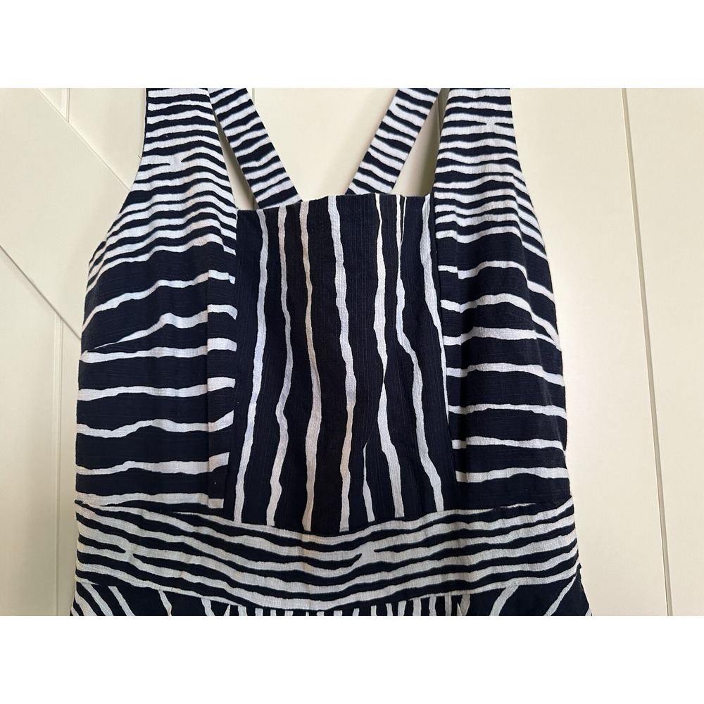 Eva Mendes Navy & White Striped A-line Dress Pockets Fit/Flair Size 12 - Picture 3 of 5